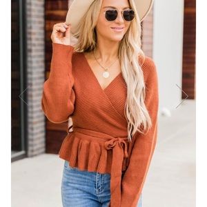 Peplum brown wrap sweater